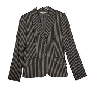 Adrienne Vittadini Blazer Womens 6 Black‎ Wool Pinstripe Jacket Lined Career